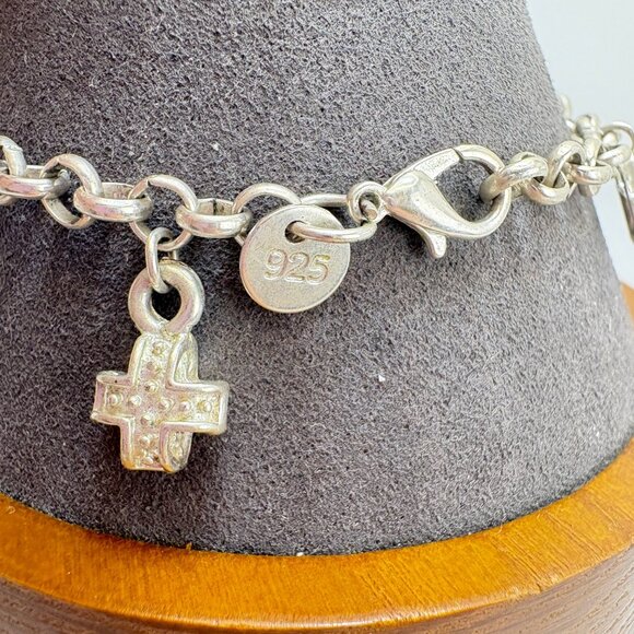 Sterling Silver 925 Charm Bracelet Lock Key Heart Theme Size 8.25" Length - Picture 5 of 12